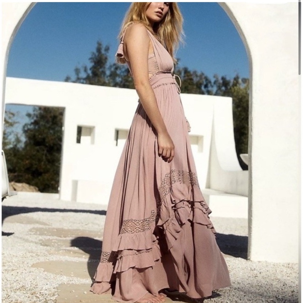 Free People Santa Maria Maxi Dress Timberwolf NWOT